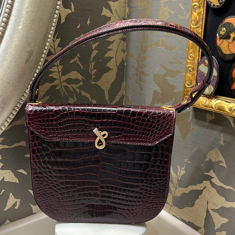 Red wine color crocodile skin bag